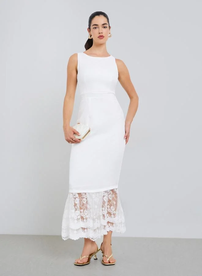 Styli  Women White Lace Mermaid Maxi Dress for Women | Best Price UAE